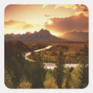 Teton Range bij zonsondergang, vanuit Snake River Vierkante Sticker