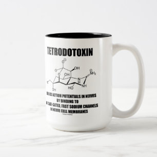 Tetrodotoxine blokkeert actiemogelijkheden in zenu tweekleurige koffiemok