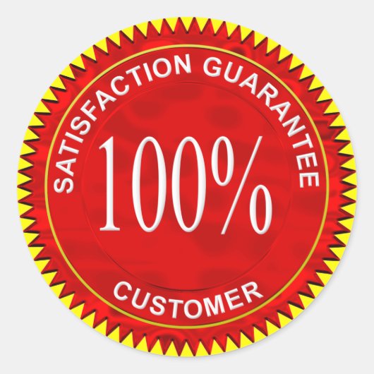Tevredenheidswaarborg in Chrome Rood Ronde Sticker (Voorkant)