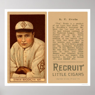 Tex Erwin Dodgers Baseball 1912 Poster