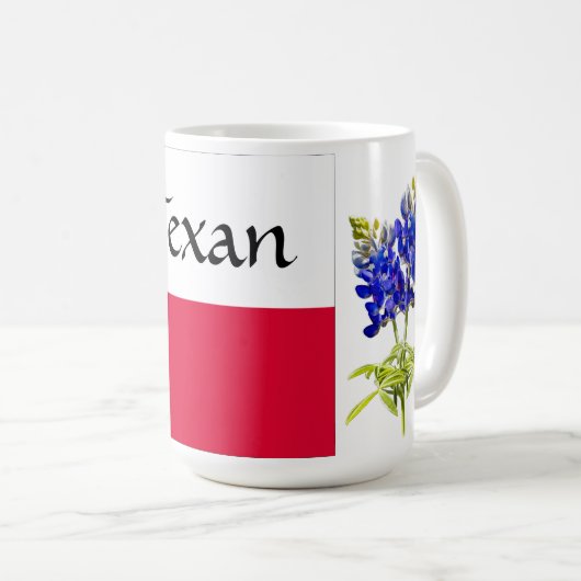 Texan, Texas Drapeau avec Bluebonnets, Mug (Devant droit)