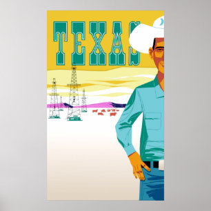 Texas. Affiche de voyage de style vintage