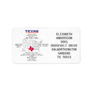 Texas American staat op een kaart en nuttige infor Etiket