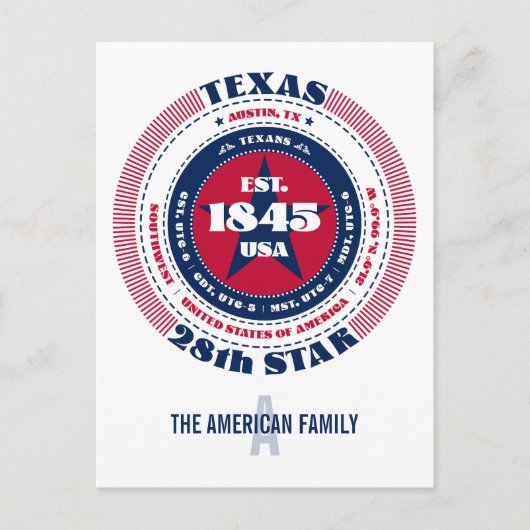 Texas, Austin, TX, Patriottisch, Monogram Briefkaart (Voorkant)