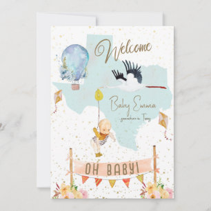 Texas Baby Birth Announounding Balloons Flowers Kaart
