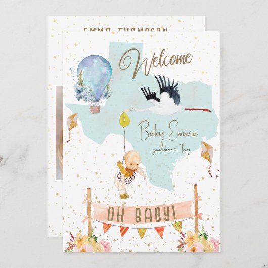 Texas Baby Faire-part de naissance fleurs (Devant / Derrière)