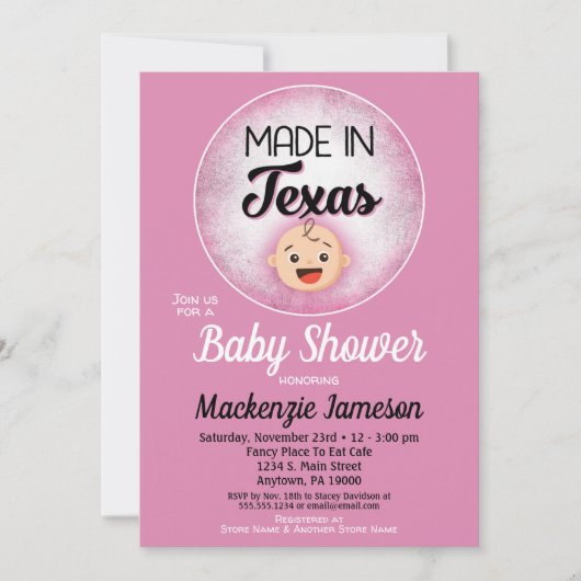 Texas Baby shower Funny Pink Girls Invitation (Devant)