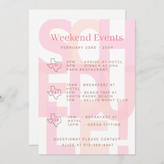 Texas Bachelorette Week-end Événements Invitation (Devant / Derrière)