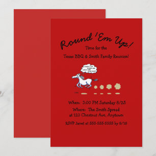 Texas BBQ Family Reunion Cartoon Horse Invitation