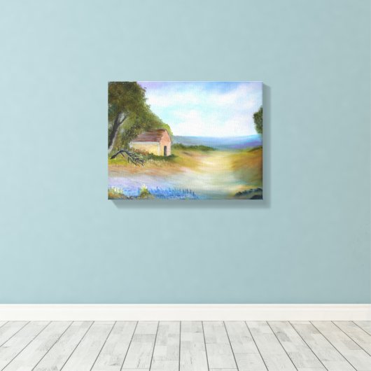 Texas Bluebells Squatter Shack Landscape Canvas Afdruk (Insitu (Houten vloer))