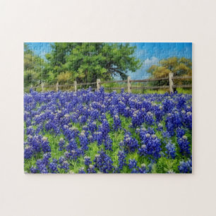 Texas Bluebonnet Bloemen Country Fence Art Puzzel