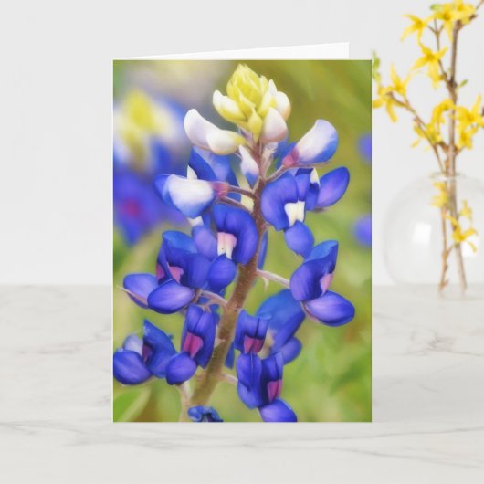 Texas Bluebonnet Blue Flower Art Note Kaart (Gele Bloem)