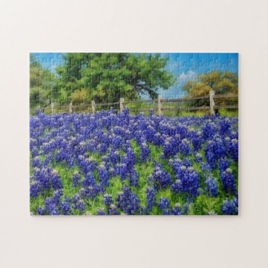 Texas Bluebonnet Fleurs Country Fence Art Puzzle (Horizontal)