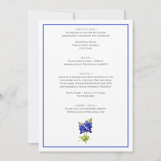 Texas Bluebonnet Flowers, Modern Wedding Kaart (Achterkant)
