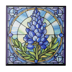 Texas Bluebonnet-Glas in lood Tegeltje