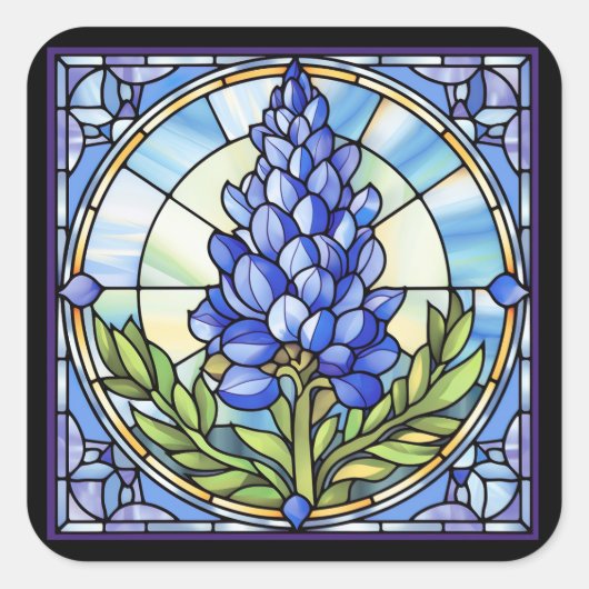 Texas Bluebonnet-Glas in lood Vierkante Sticker (Voorkant)