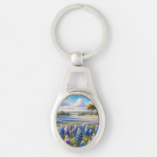 Texas Bluebonnet Weidelandschap Sleutelhanger (Voorkant)
