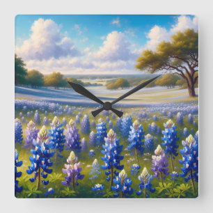 Texas Bluebonnet Weidelandschap Vierkante Klok