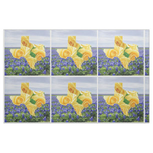 Texas Bluebonnets and Yellow Rose Fabric Stof