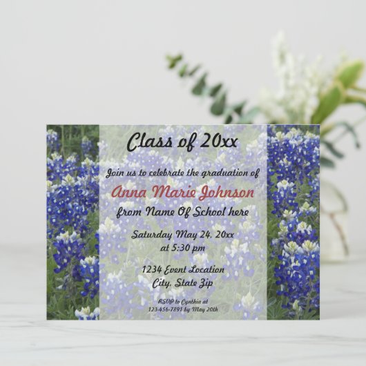 Texas Bluebonnets Field Photo Afstuderen Kaart (Staand voorkant)