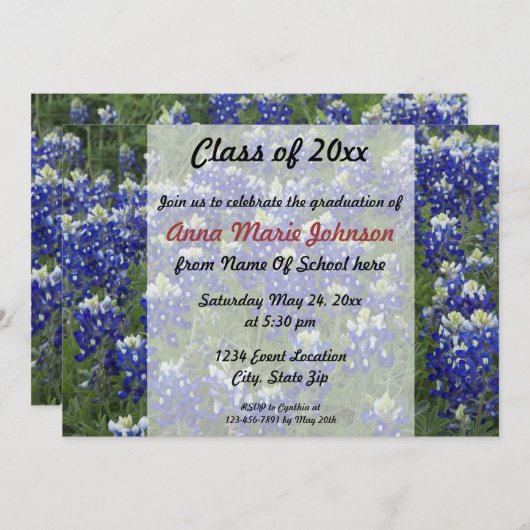 Texas Bluebonnets Field Photo Afstuderen Kaart (Voorkant / Achterkant)