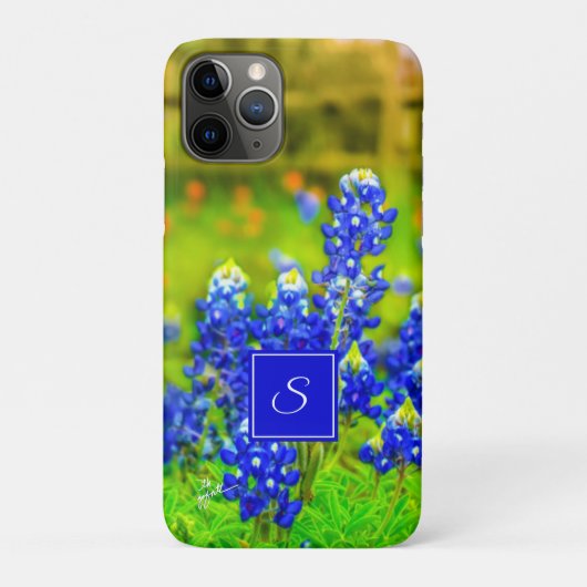 Texas Bluebonnets Floral Monogram Blue en Oranje Case-Mate iPhone Case (Achterkant)