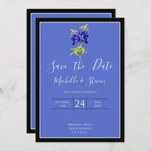 Texas Bluebonnets op Blue Spring Wedding Save Date Kaart (Voorkant / Achterkant)