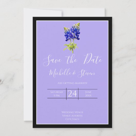 Texas Bluebonnets op Lavender Spring, sparen Datum Kaart (Voorkant)