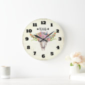 Texas Boho Koe schedel met bloemen chic Trendy Grote Klok (Huis)