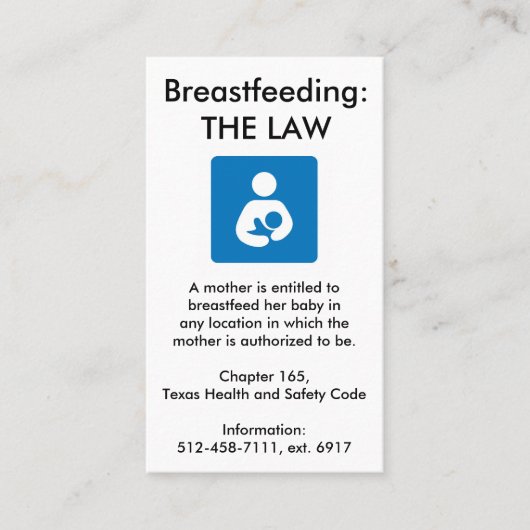 Texas Breastfeed Law - 2 Contactkaartje (Voorkant)