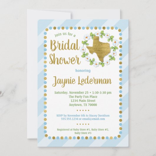 Texas Bridal Shower Invitation Blue Gold (Devant)