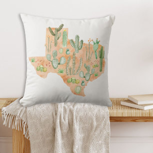 Texas Cactus Cacti Succulent Watercolor Kaart Kuns Kussen