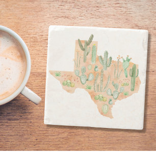 Texas Cactus Watercolor Illustratie Kaart Reizen Stenen Onderzetter