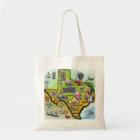 Texas cartoon-kaart tote bag (Voorkant)