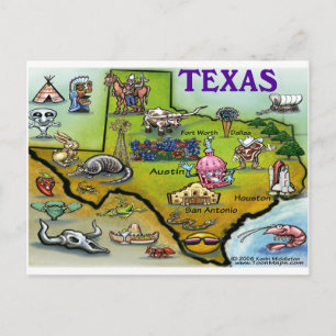 TEXAS Cartoon Map Briefkaart