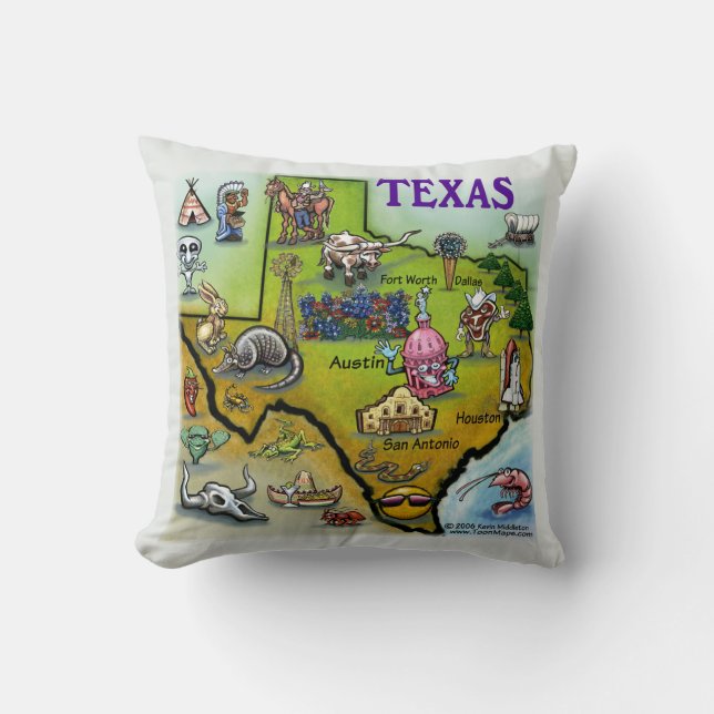 Texas Cartoon Map Coussin (Recto)
