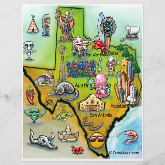 Texas Cartoon Map Flyer (Voorkant)