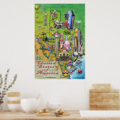Texas Cartoon Map Poster (Keuken)