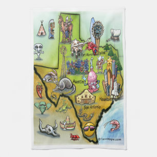 Texas Cartoon Map Theedoek