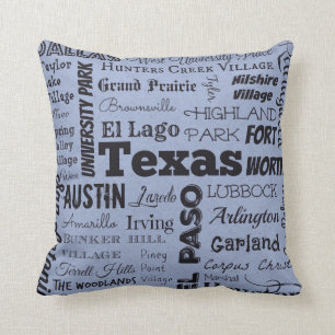 Texas Cities Typografie gooit kussen blauw