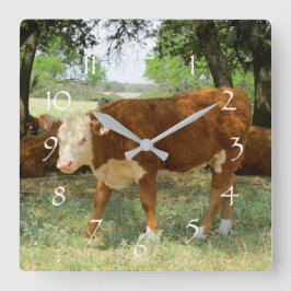 Texas Cow Landscape Vierkante Klok