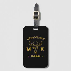 Texas Cowboy Monogram Best Man Groomsmen Bagagelabel
