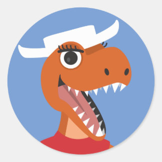 Texas cowgirl cowboy T-Rex dinosaurus Ronde Sticker