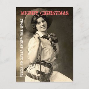 Texas Cowgirl Kerstgroeten Feestdagenkaart