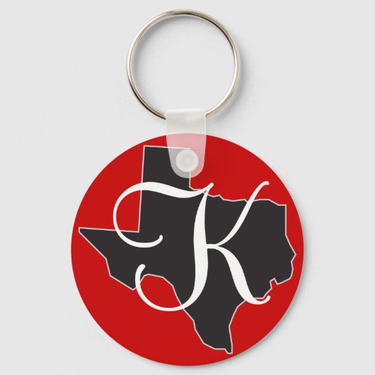 Texas Custom Monogram Initiaal op State Outline Sleutelhanger (Voorkant)