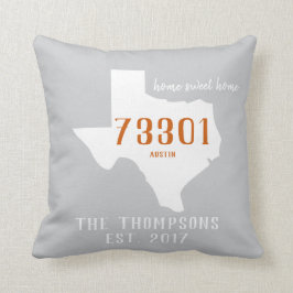 Texas Custom Town Zip Code Home Pillow Oranje Grey Kussen