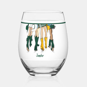 Texas Dames Mode Cowboy Boot Gold Green Wijnglas Zonder Voet