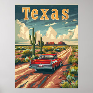 Texas Desert Vintage Auto Poster