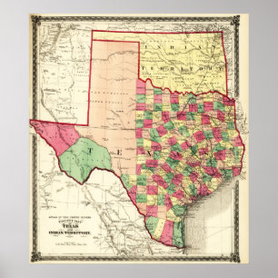 Texas en Indian TerritoryPanoramic Map Poster