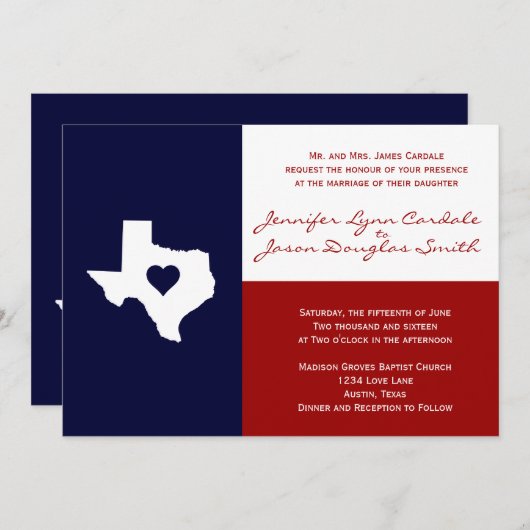 Texas Flag Thème Faire-part de mariage Rouge Blanc (Devant / Derrière)